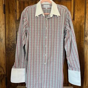 Paul Fredrick Mens Non Iron Cotton Dobby Stripe Dress Shirt 16 1/2 34